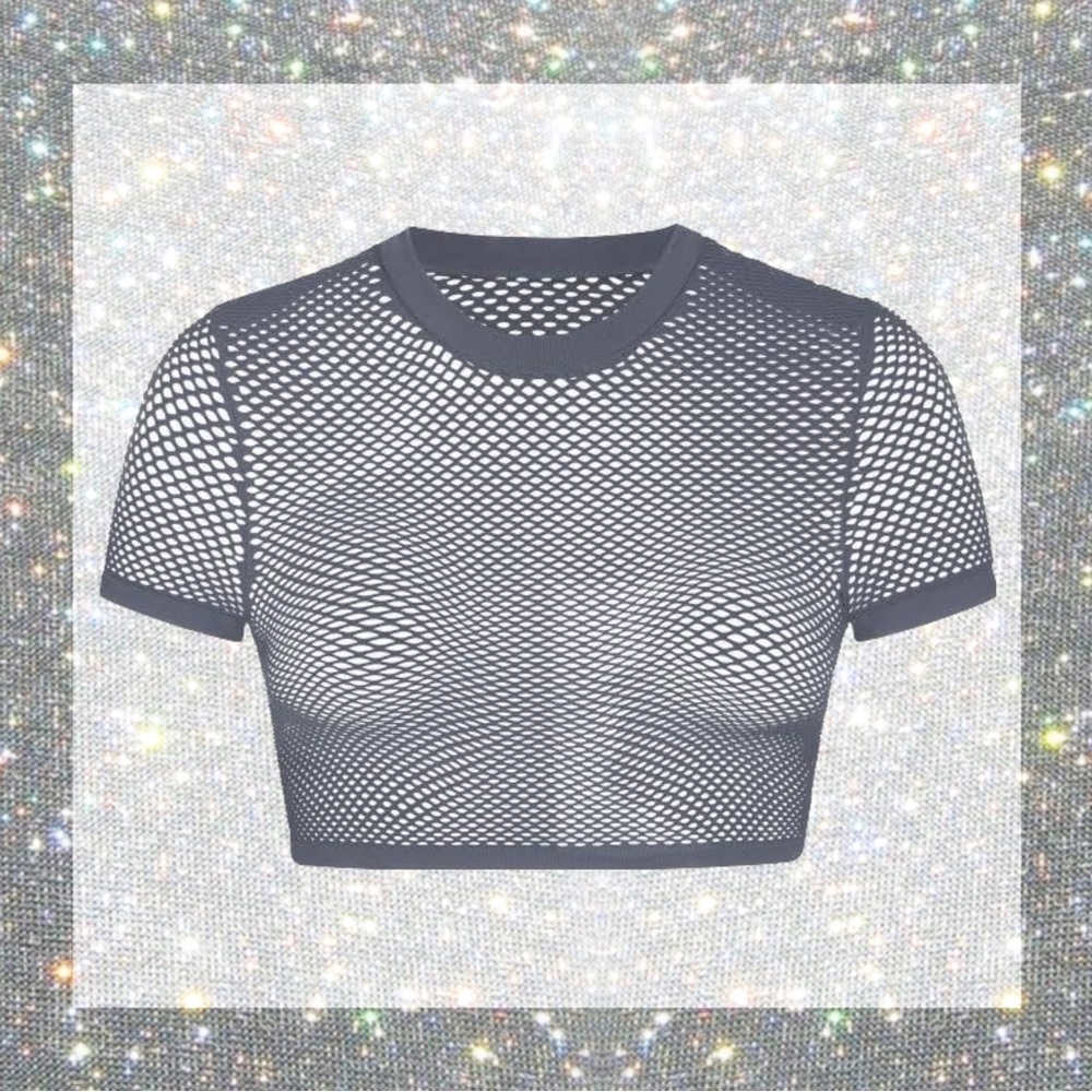 SKIMS Perforated Seamless Cropped T-Shirt in Steel size S NWT!